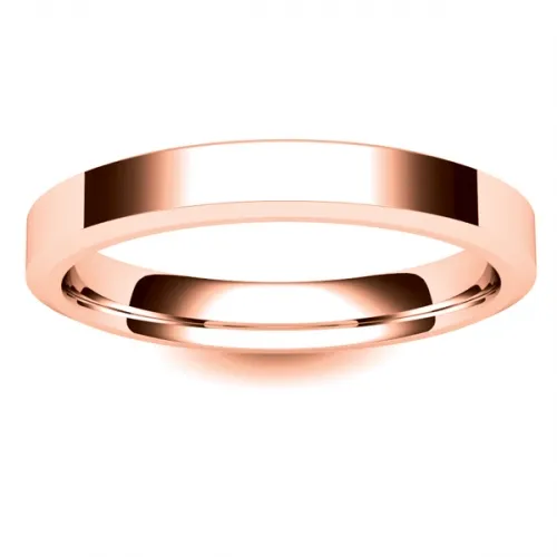Flat Court Chamfered Edge - 3mm (CEI3R) Rose Gold Wedding Ring